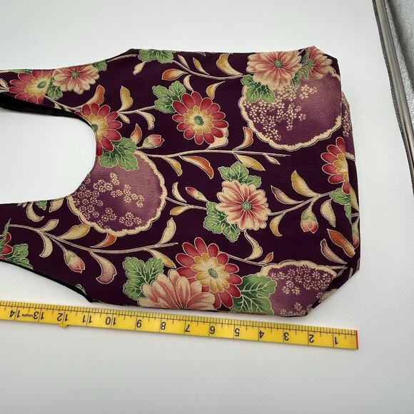 Boho Hippie Shoulder Tote Bag Purple Floral Hobo Style Fabric No Closure - Picture 8 of 10